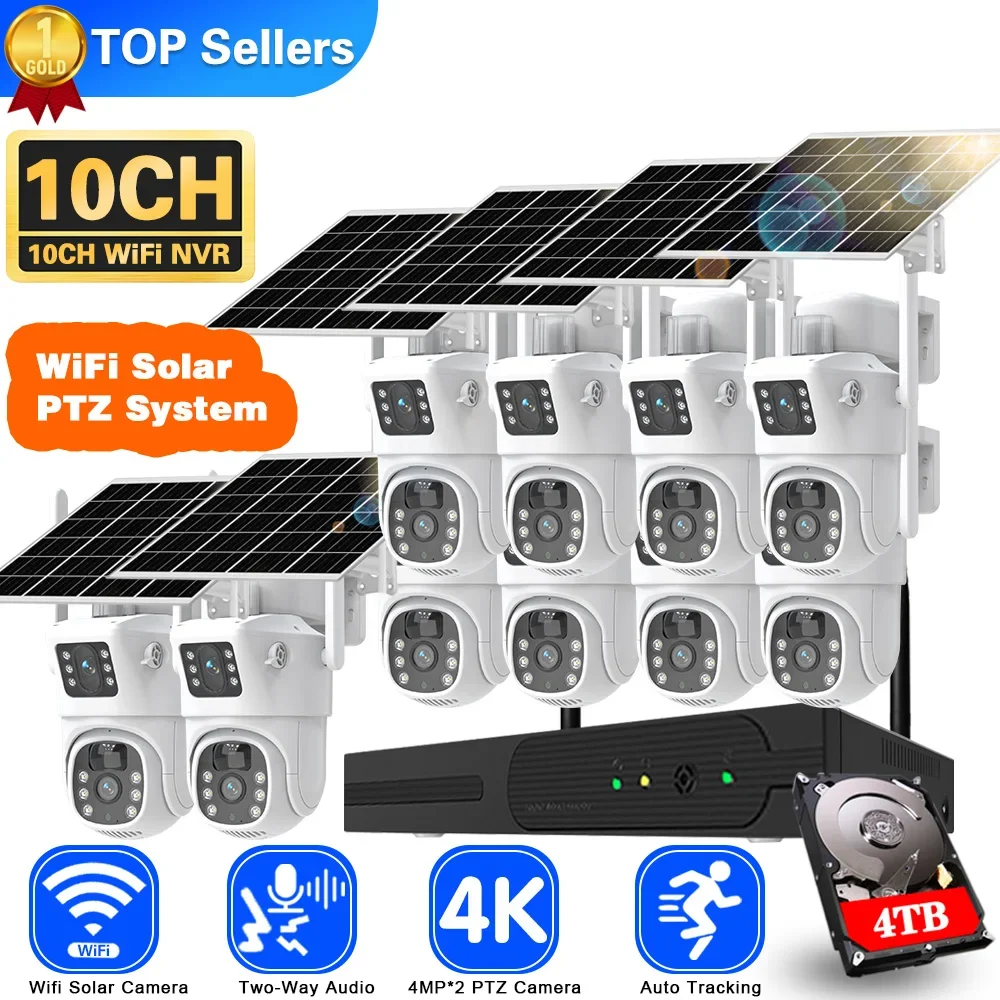 Home Security Kit With Camera - 4K 8MP Dual Lens Wifi Solar