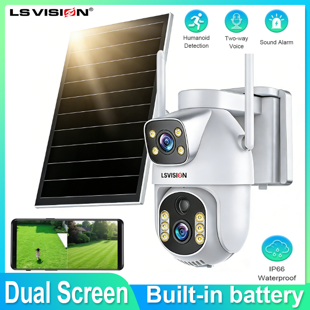 Home Security Cameras Uk - LS VISION Dual-Lens Solar Security Camera
